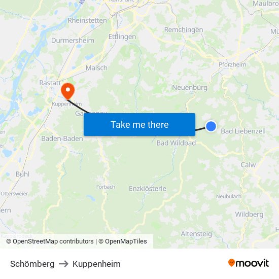 Schömberg to Kuppenheim map