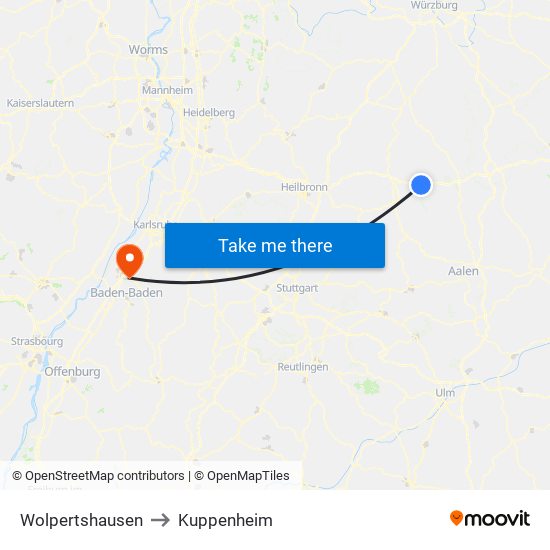 Wolpertshausen to Kuppenheim map