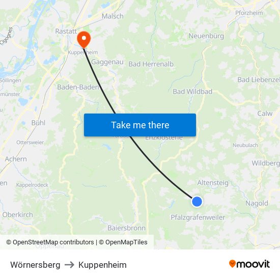 Wörnersberg to Kuppenheim map