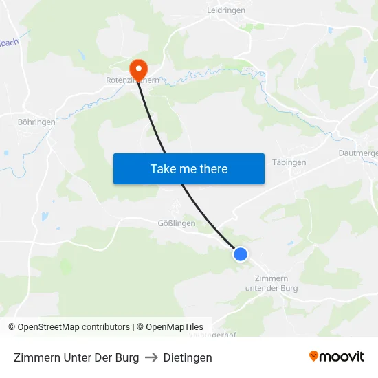 Zimmern Unter Der Burg to Dietingen map