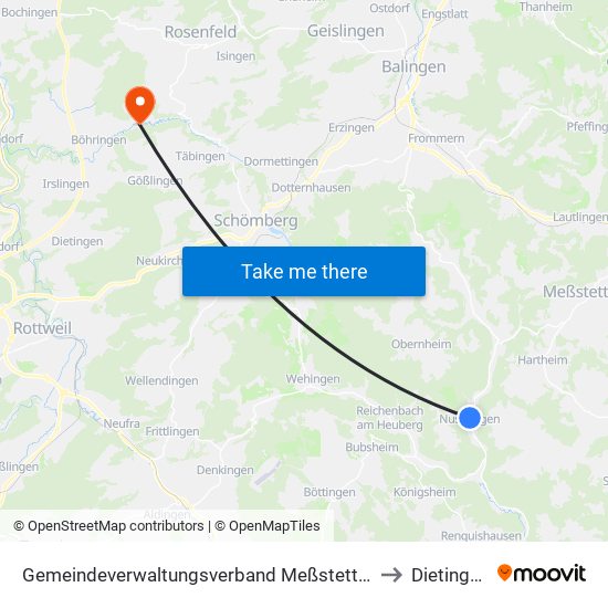 Gemeindeverwaltungsverband Meßstetten to Dietingen map