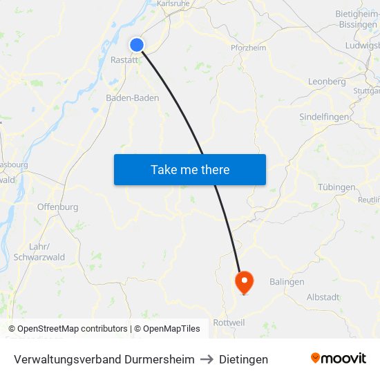 Verwaltungsverband Durmersheim to Dietingen map