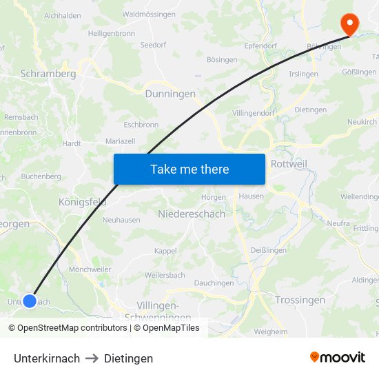 Unterkirnach to Dietingen map