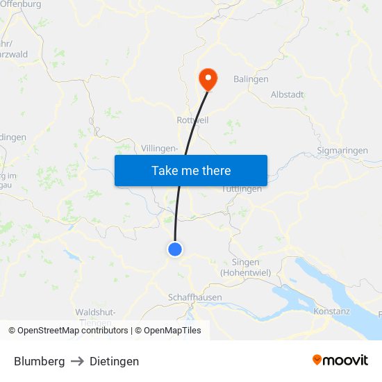 Blumberg to Dietingen map