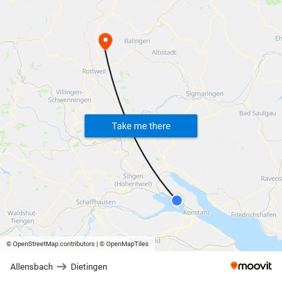 Allensbach to Dietingen map