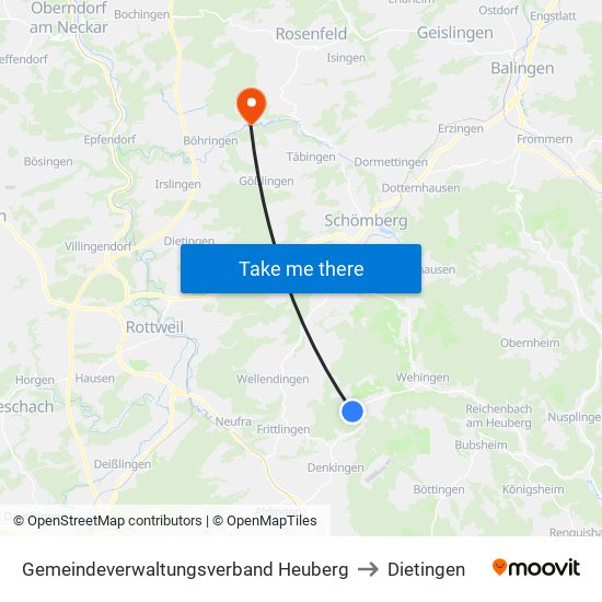 Gemeindeverwaltungsverband Heuberg to Dietingen map