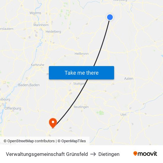 Verwaltungsgemeinschaft Grünsfeld to Dietingen map