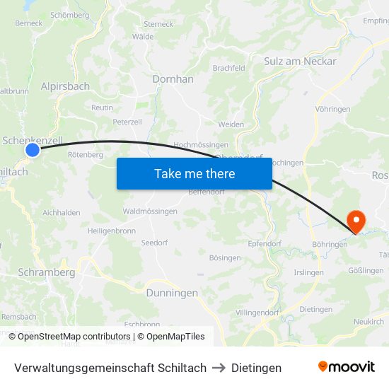 Verwaltungsgemeinschaft Schiltach to Dietingen map