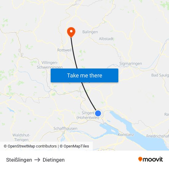 Steißlingen to Dietingen map