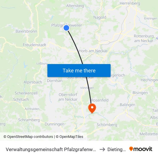 Verwaltungsgemeinschaft Pfalzgrafenweiler to Dietingen map