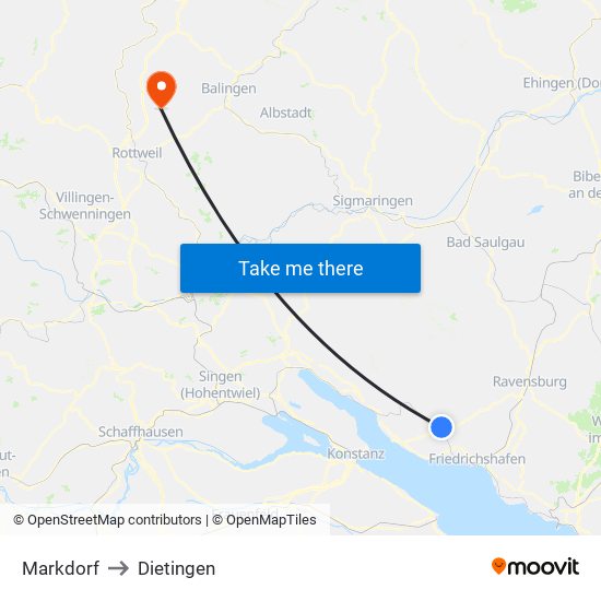 Markdorf to Dietingen map