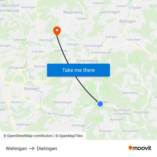 Wehingen to Dietingen map