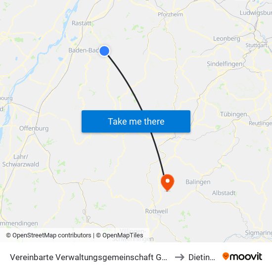 Vereinbarte Verwaltungsgemeinschaft Gernsbach to Dietingen map