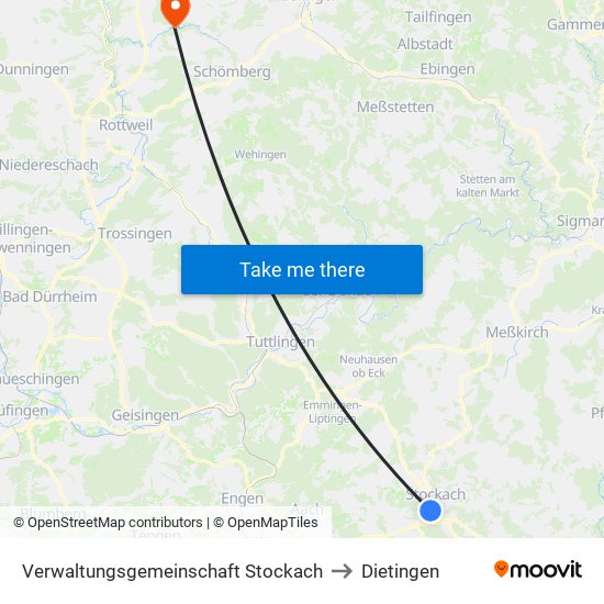 Verwaltungsgemeinschaft Stockach to Dietingen map