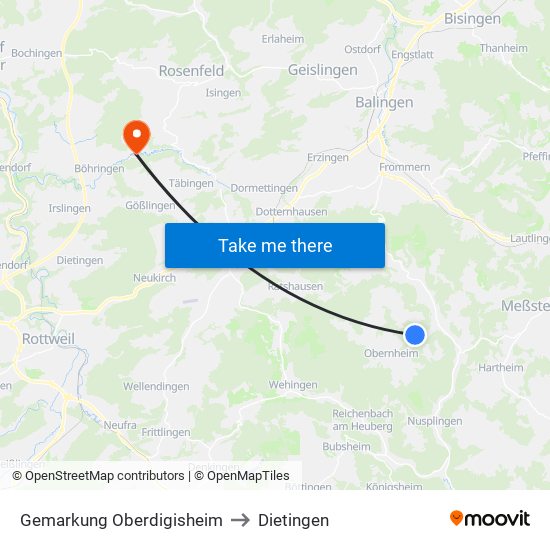 Gemarkung Oberdigisheim to Dietingen map