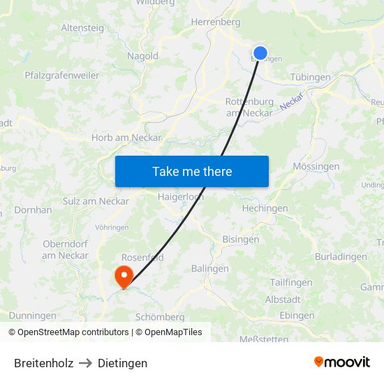 Breitenholz to Dietingen map