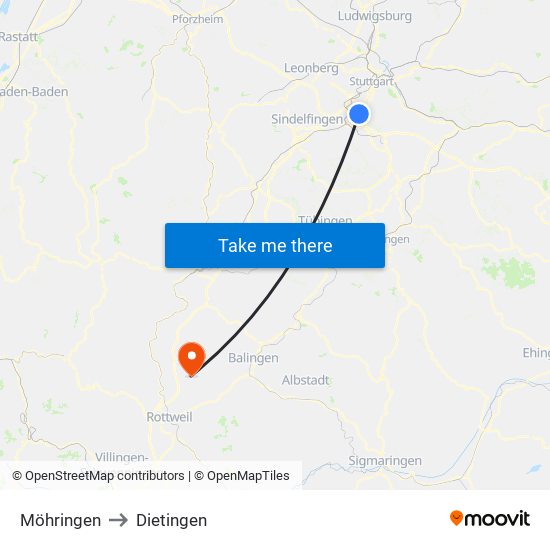 Möhringen to Dietingen map