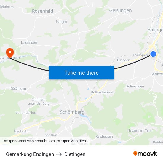 Gemarkung Endingen to Dietingen map