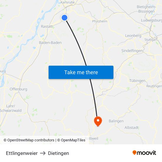 Ettlingenweier to Dietingen map