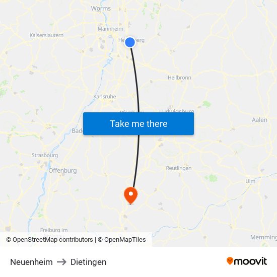 Neuenheim to Dietingen map