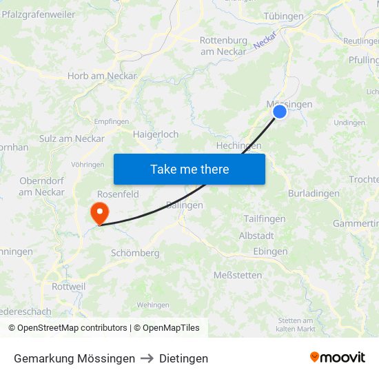 Gemarkung Mössingen to Dietingen map