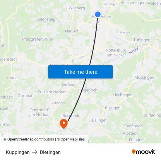 Kuppingen to Dietingen map