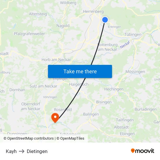 Kayh to Dietingen map