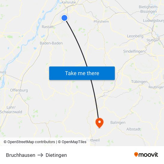Bruchhausen to Dietingen map