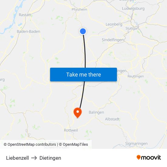 Liebenzell to Dietingen map