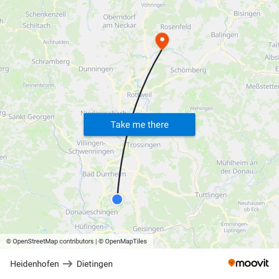 Heidenhofen to Dietingen map