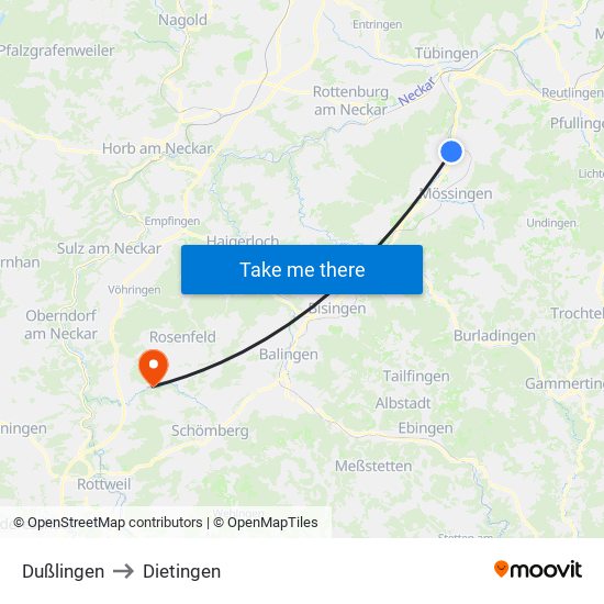 Dußlingen to Dietingen map