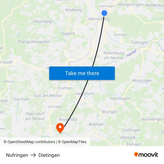 Nufringen to Dietingen map