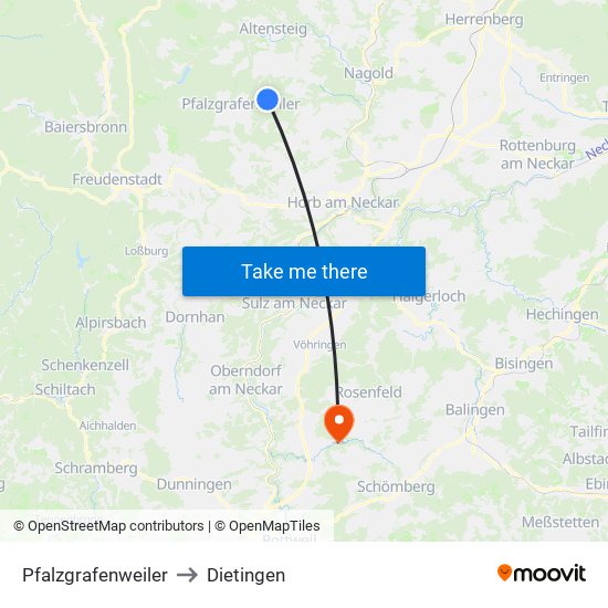 Pfalzgrafenweiler to Dietingen map