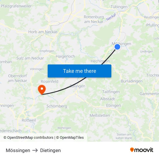 Mössingen to Dietingen map