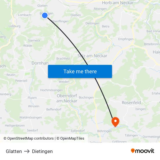 Glatten to Dietingen map