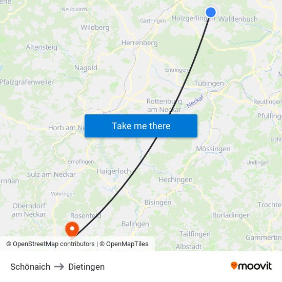 Schönaich to Dietingen map