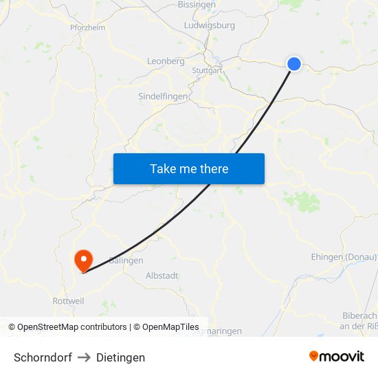 Schorndorf to Dietingen map