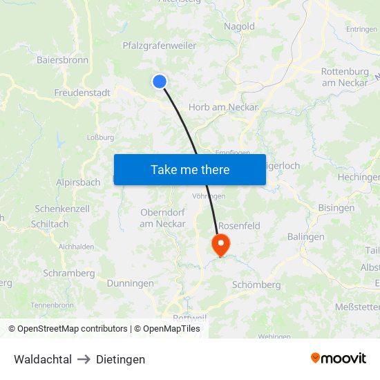 Waldachtal to Dietingen map