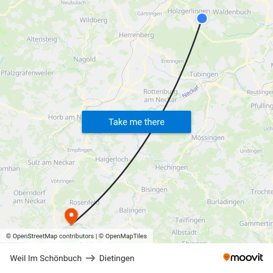 Weil Im Schönbuch to Dietingen map