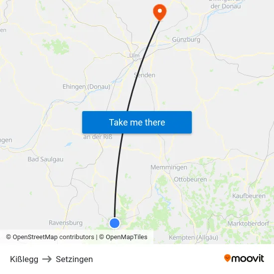 Kißlegg to Setzingen map