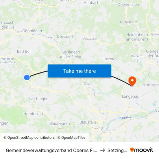 Gemeindeverwaltungsverband Oberes Filstal to Setzingen map