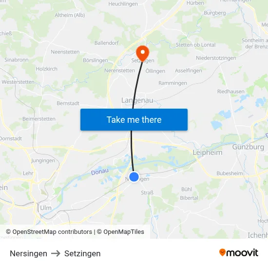 Nersingen to Setzingen map