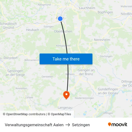 Verwaltungsgemeinschaft Aalen to Setzingen map