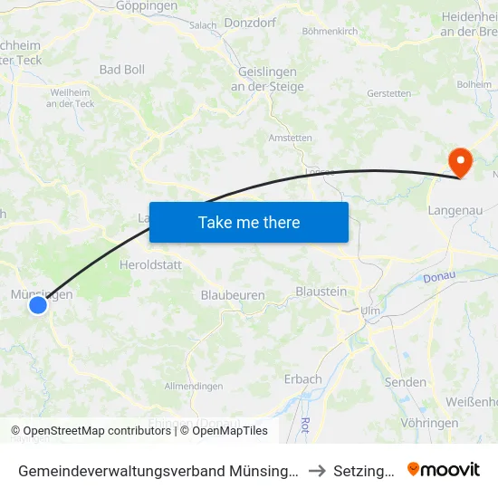 Gemeindeverwaltungsverband Münsingen to Setzingen map