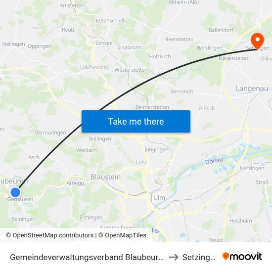 Gemeindeverwaltungsverband Blaubeuren to Setzingen map