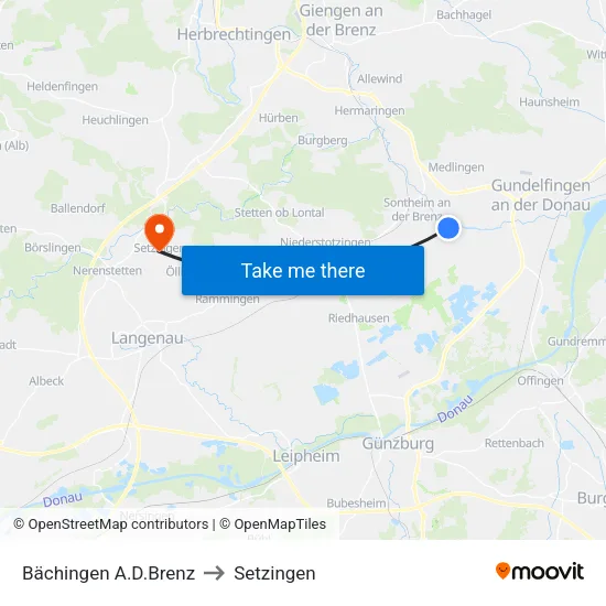 Bächingen A.D.Brenz to Setzingen map