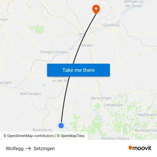 Wolfegg to Setzingen map