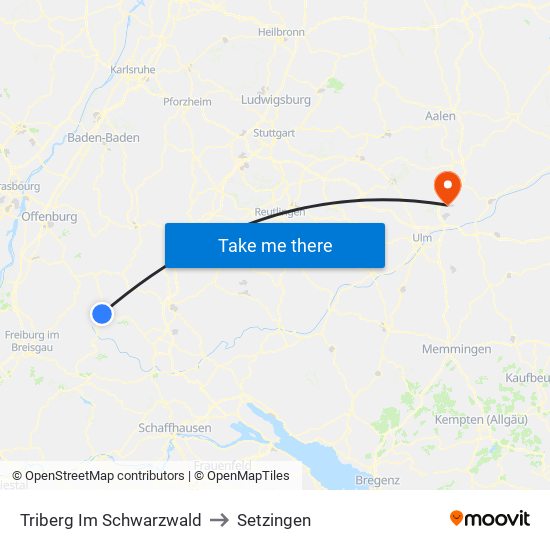 Triberg Im Schwarzwald to Setzingen map