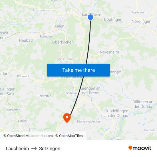 Lauchheim to Setzingen map