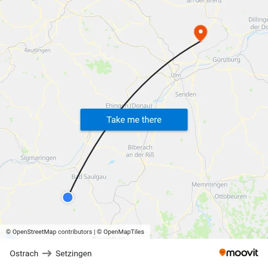 Ostrach to Setzingen map